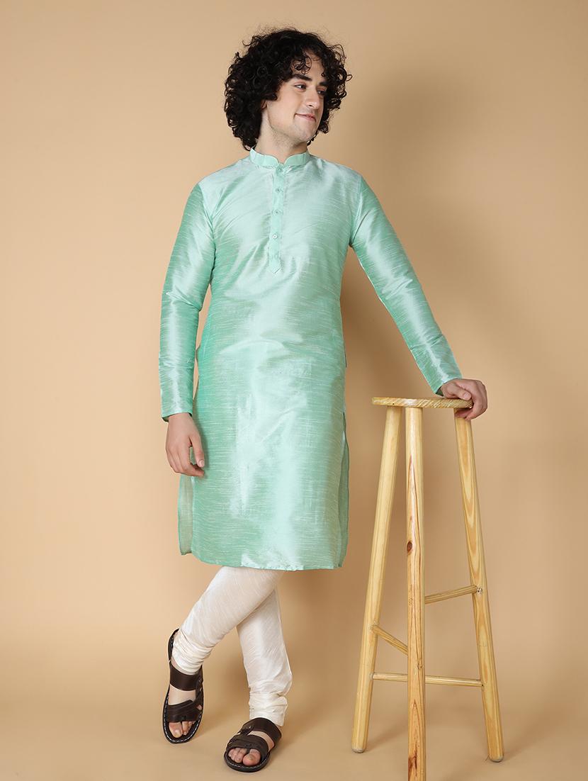 men mandarin neck solid kurta churidar set - 21728687 - Zoom Image - 0