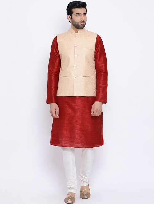 men self design kurta churidar with jacket - 21728698 - Standard Image - 0
