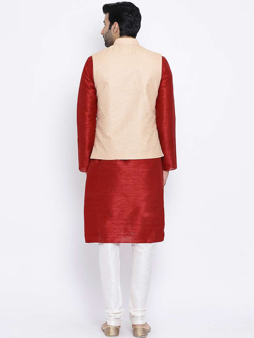men self design kurta churidar with jacket - 21728698 - Standard Image - 3