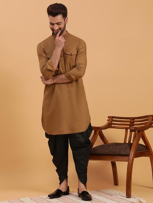 men mandarin neck solid dhoti kurta set - 21728732 - Standard Image - 0