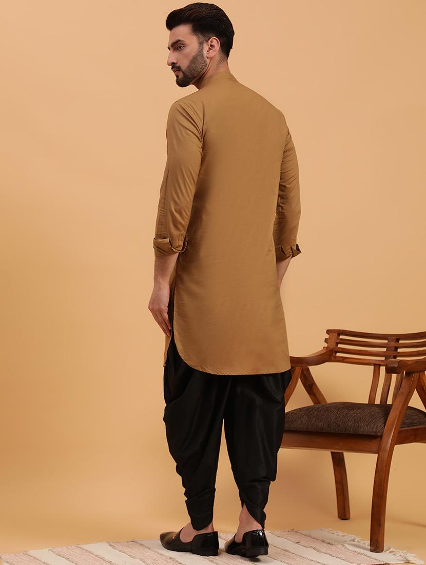 men mandarin neck solid dhoti kurta set - 21728732 - Standard Image - 3