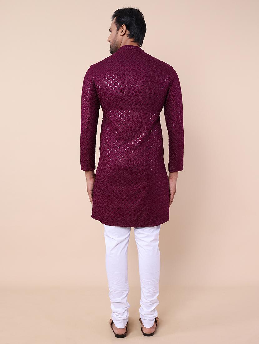 men mandarin neck mirror work kurta - 21728790 - Standard Image - 3