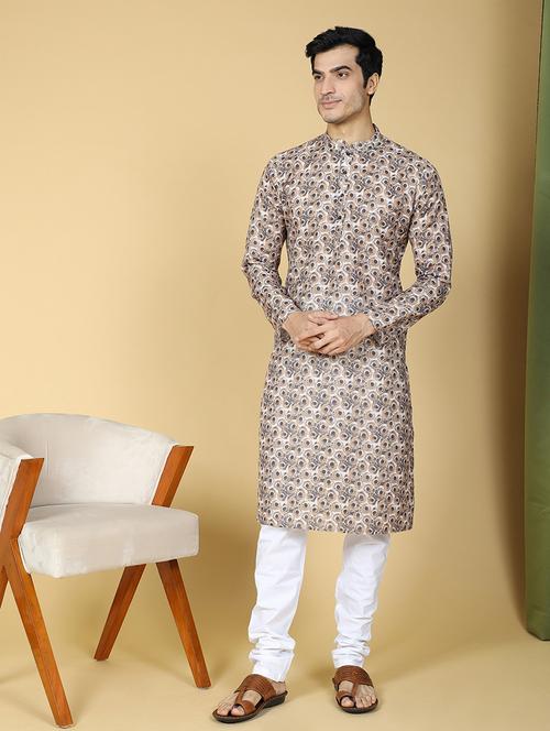 men printed mandarin neck long kurta - 21728799 - Standard Image - 0