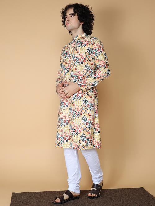 men printed mandarin neck long kurta - 21728831 - Standard Image - 0
