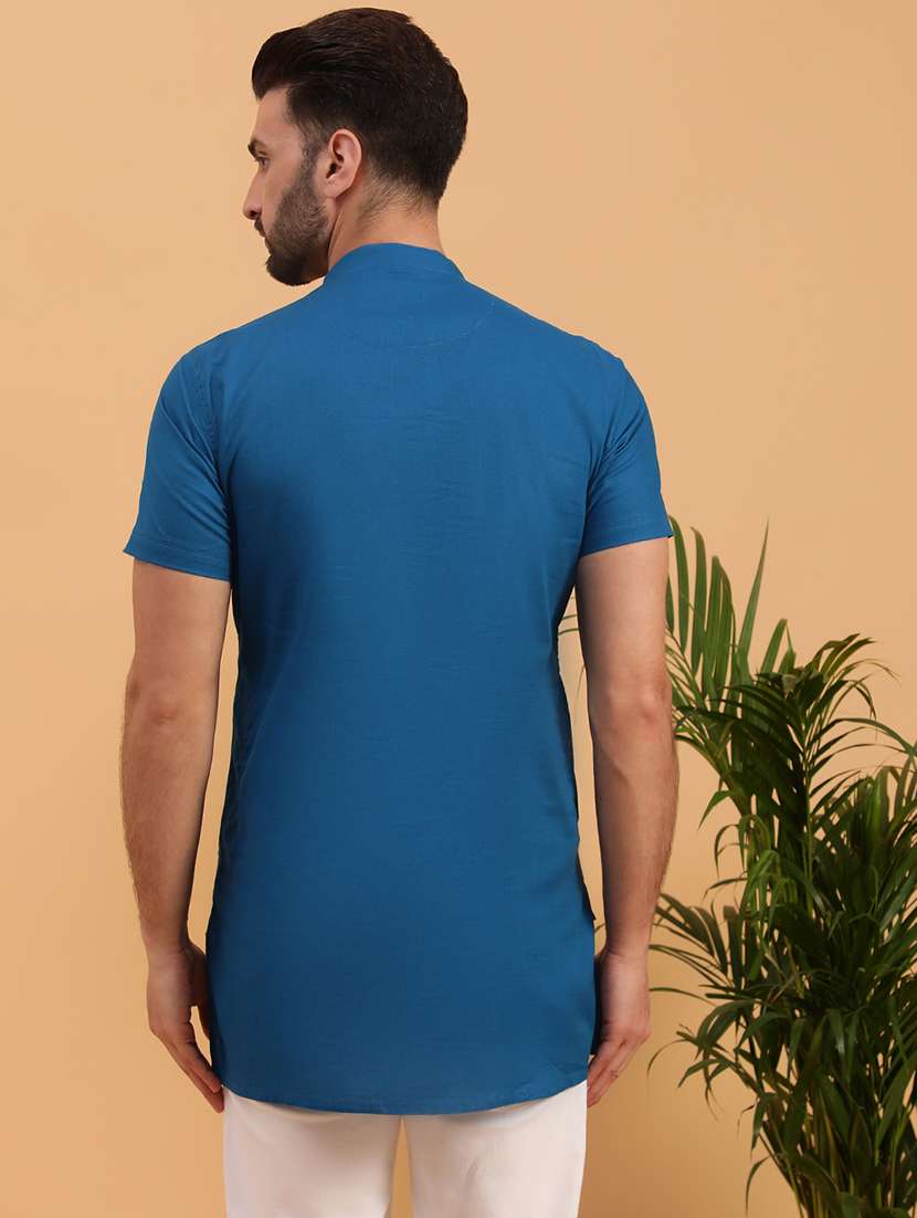 men solid mandarin neck short kurta - 21728846 -  Standard Image - 3