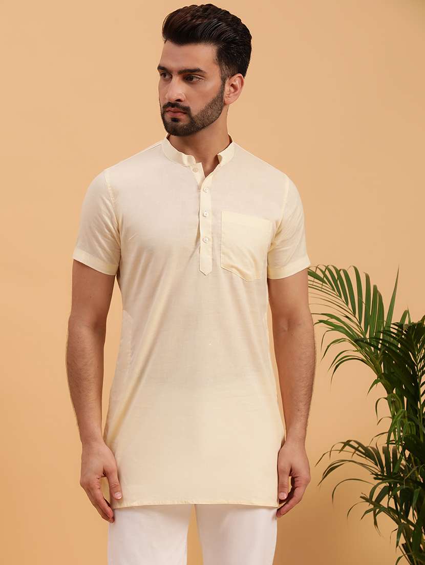 men solid mandarin neck short kurta - 21728847 -  Zoom Image - 0