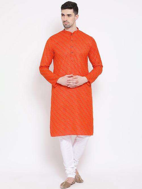 men orange printed long kurtas kurta - 21728954 - Standard Image - 0