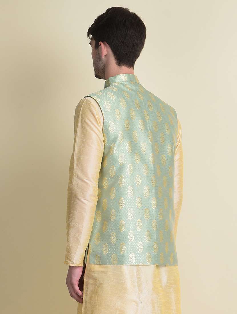 men self design mandarin neck nehru jacket - 21729049 - Standard Image - 3