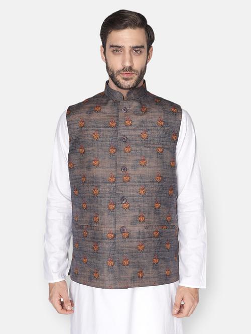 men self design sleeveless nehru jacket - 21729092 - Standard Image - 0