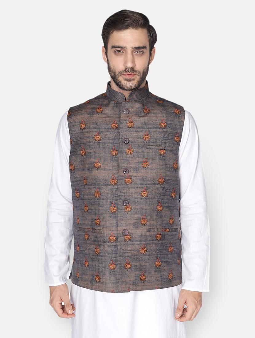 men self design sleeveless nehru jacket - 21729092 - Zoom Image - 0