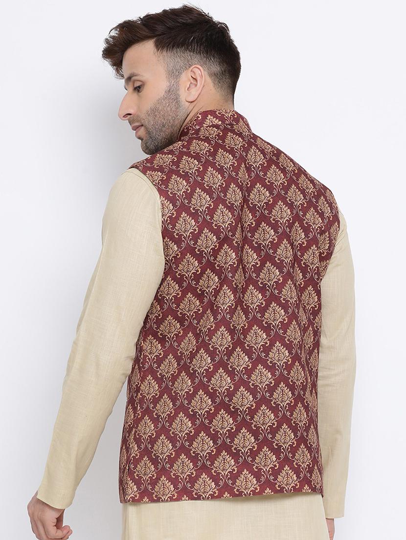 men printed sleeveless nehru jacket - 21729103 - Standard Image - 3