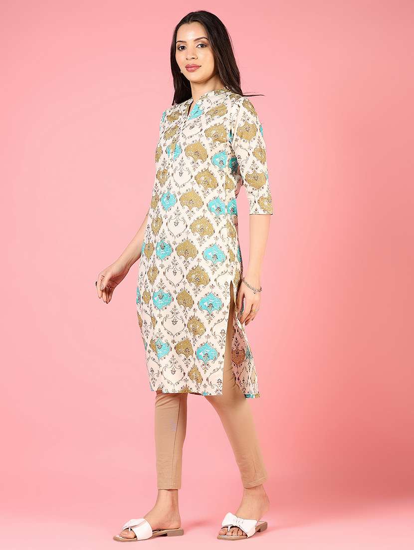 women three quarter sleeves straight kurta - 21729229 -  Standard Image - 3