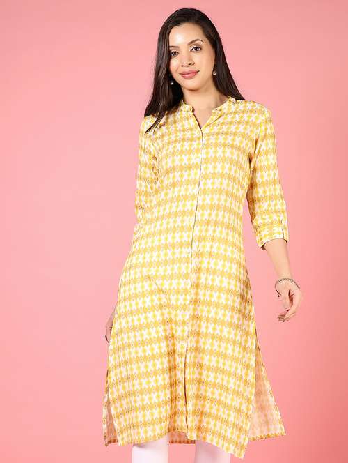 women three quarter sleeves straight kurta - 21729231 - Standard Image - 0