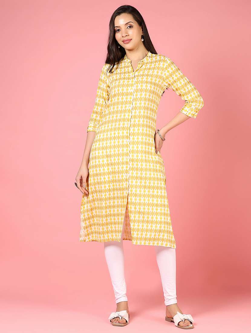 women three quarter sleeves straight kurta - 21729231 - Standard Image - 3