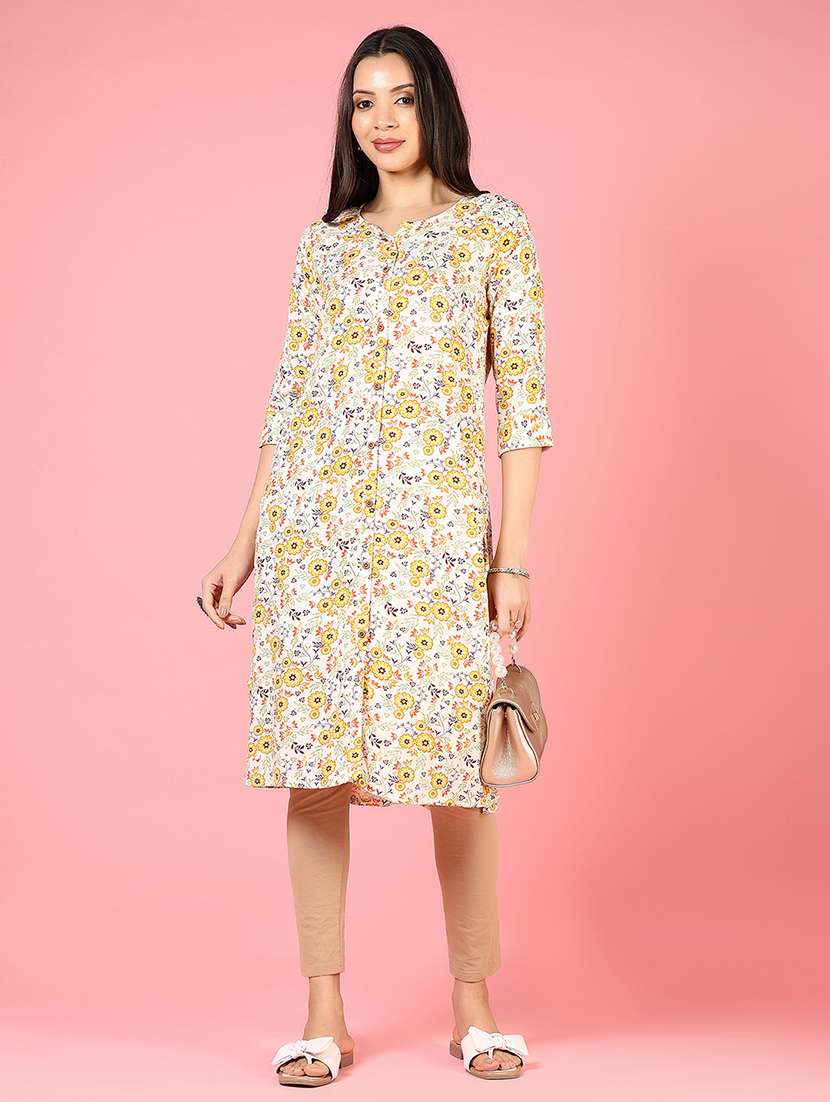 women three quarter sleeves straight kurta - 21729241 -  Standard Image - 3