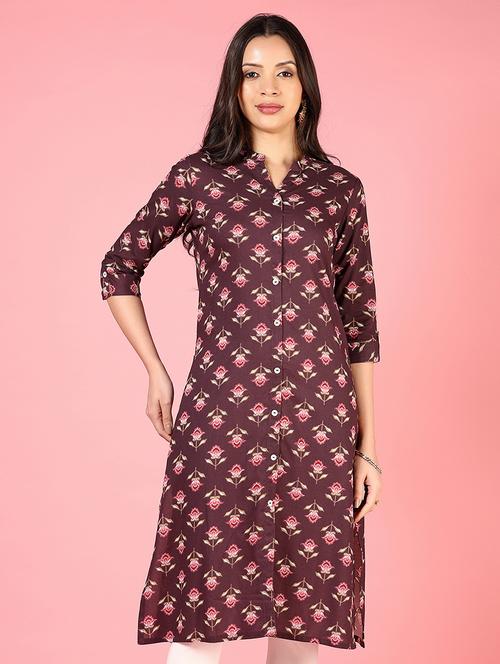 women three quarter sleeves straight kurta - 21729245 - Standard Image - 0