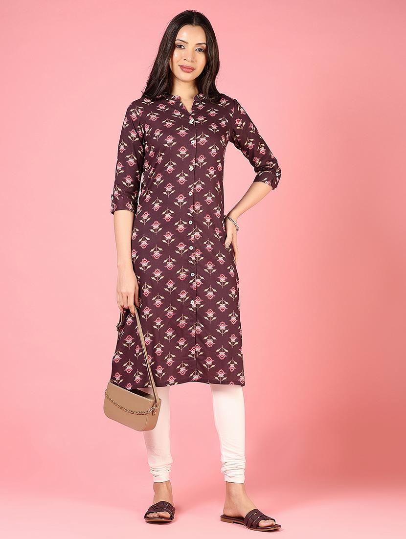 women three quarter sleeves straight kurta - 21729245 - Standard Image - 3