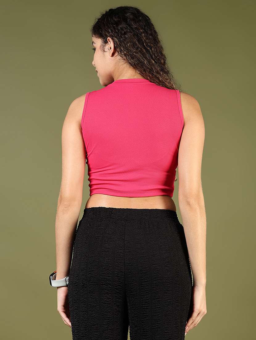 women pink printed sleeveless crop top - 21729257 - Standard Image - 3