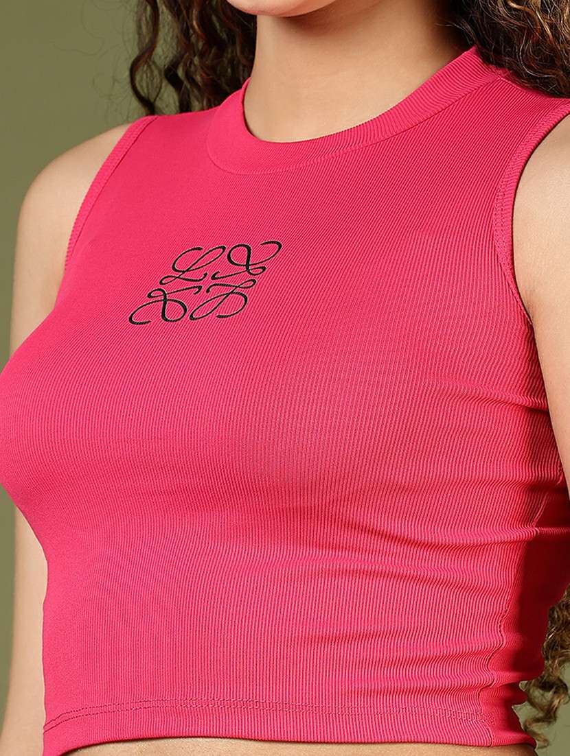 women pink printed sleeveless crop top - 21729257 - Standard Image - 5