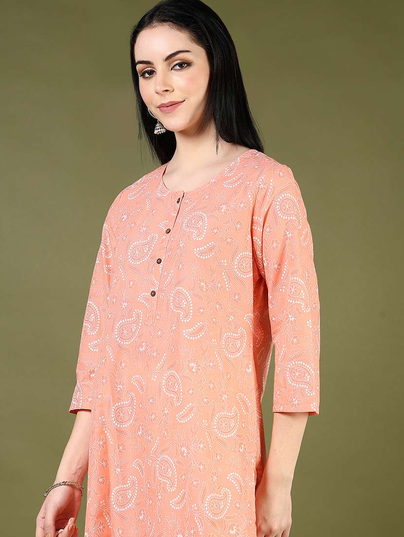 women printed round neck straight kurta - 21729273 -  Standard Image - 3