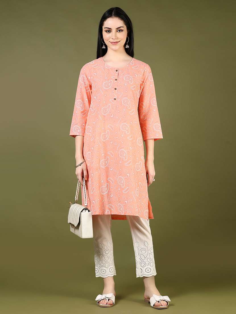 women printed round neck straight kurta - 21729273 -  Standard Image - 5
