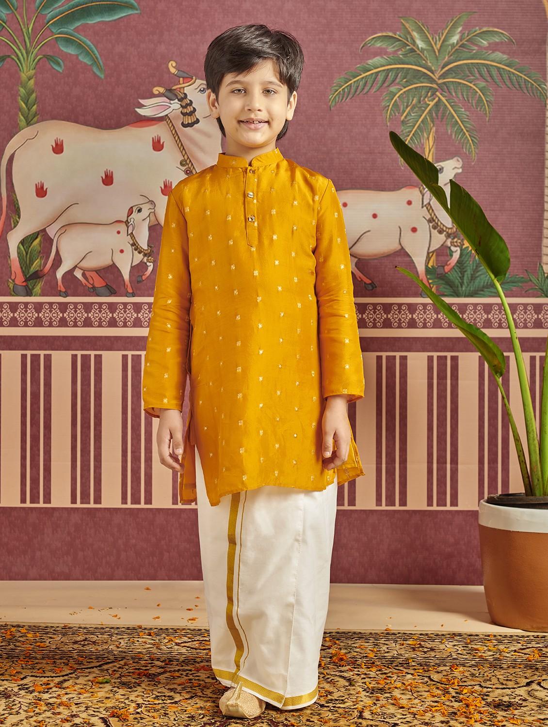 boys self design long sleeve kurta 