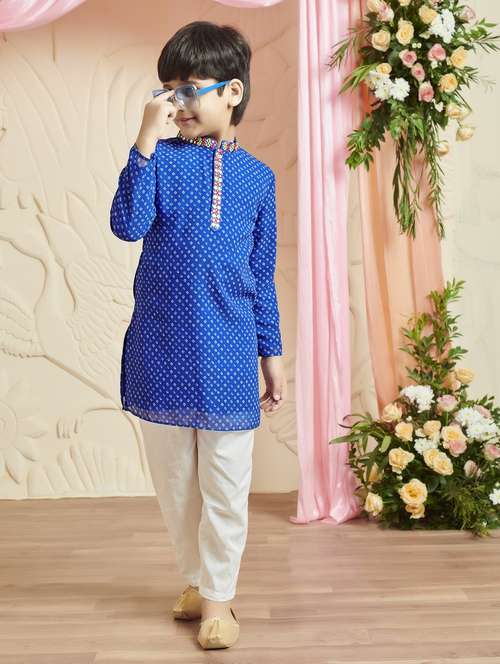 boys bandhani print long sleeve kurta  - 21729359 -  Standard Image - 0
