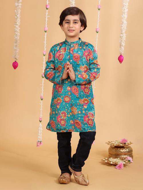 boys floral print long sleeve kurta - 21729372 - Standard Image - 0