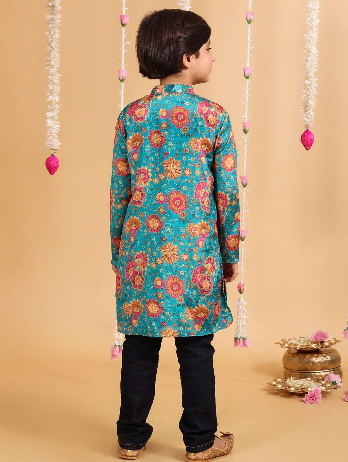 boys floral print long sleeve kurta - 21729372 - Standard Image - 3