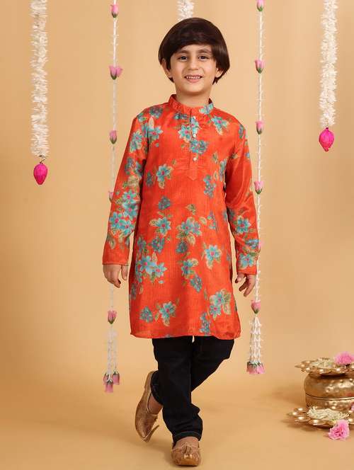 boys floral print long sleeve kurta - 21729373 - Standard Image - 0