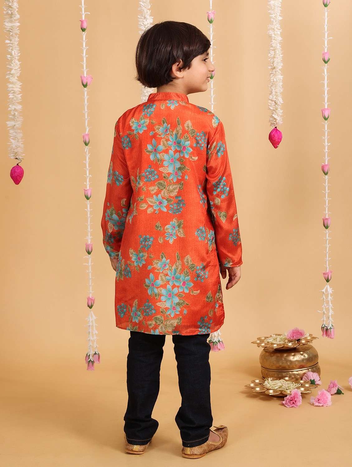 boys floral print long sleeve kurta - 21729373 - Standard Image - 3