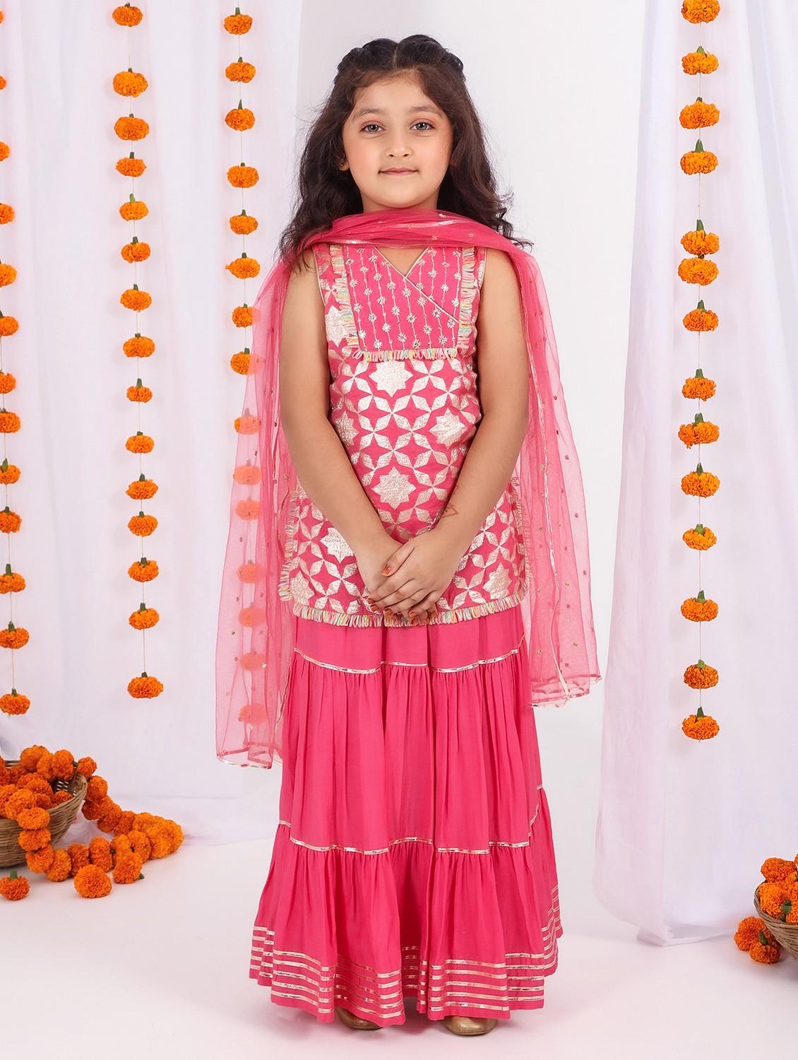 girls pink self design lehenga choli with dupatta - 21729405 - Zoom Image - 0