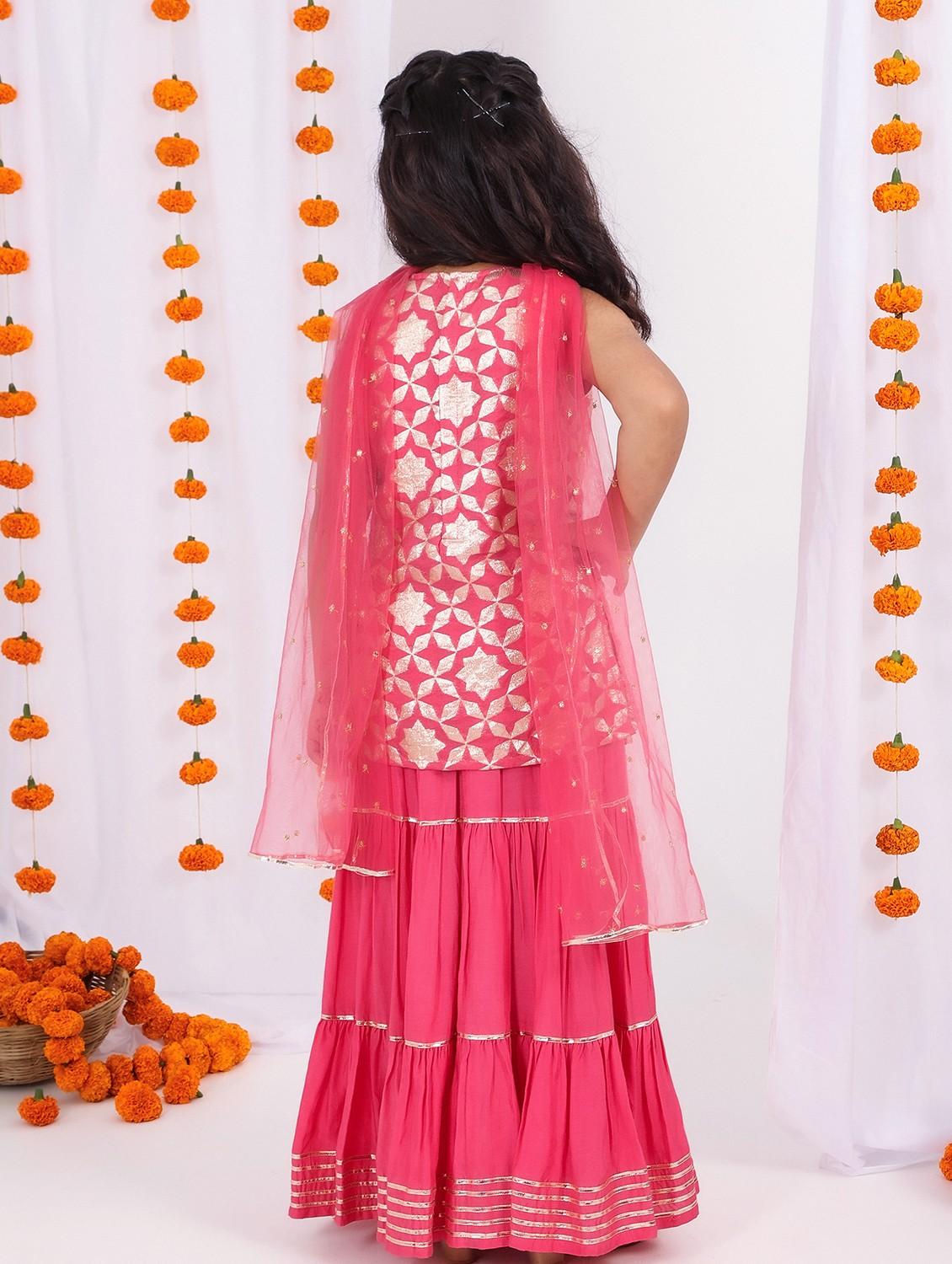 girls pink self design lehenga choli with dupatta - 21729405 - Standard Image - 3