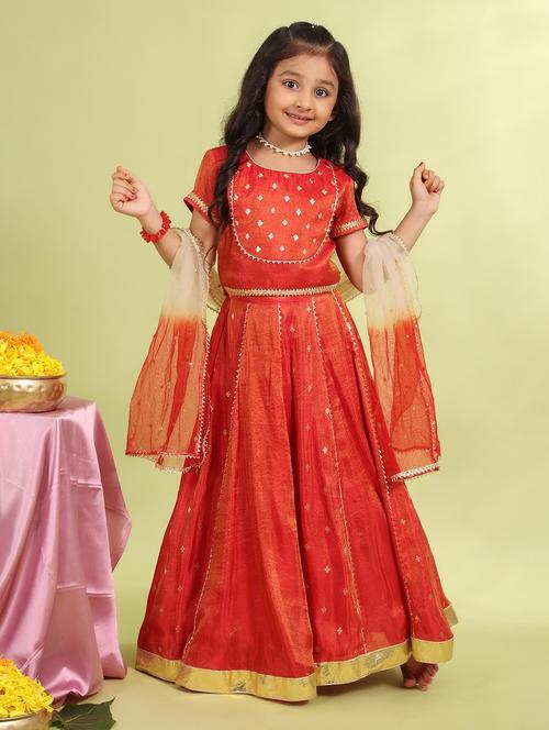 girls orange self design lehenga choli with dupatta - 21729406 - Standard Image - 0