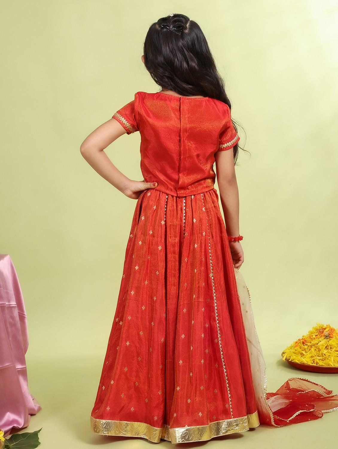 girls orange self design lehenga choli with dupatta - 21729406 - Standard Image - 3