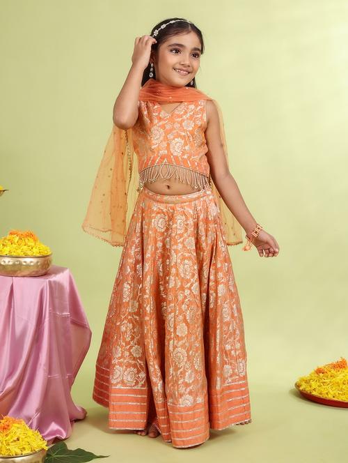 girls oarnge self design lehenga choli with dupatta - 21729407 -  Standard Image - 0
