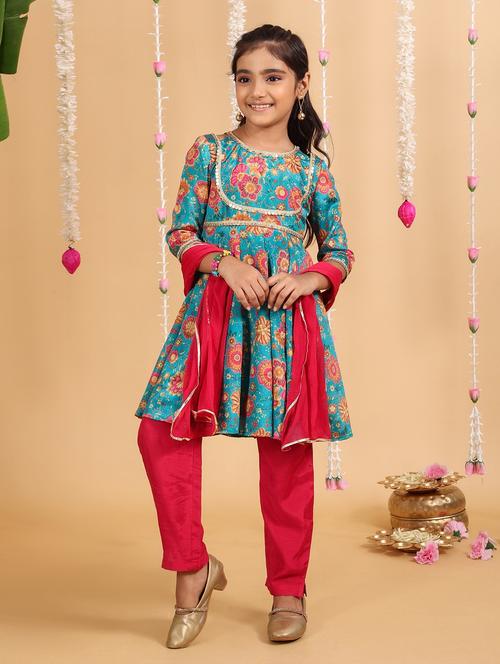 girls floral round neck kurta pant set with dupatta - 21729427 -  Standard Image - 0