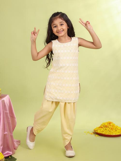 girls embroidered round neck dhoti kurta set - 21729431 -  Standard Image - 0