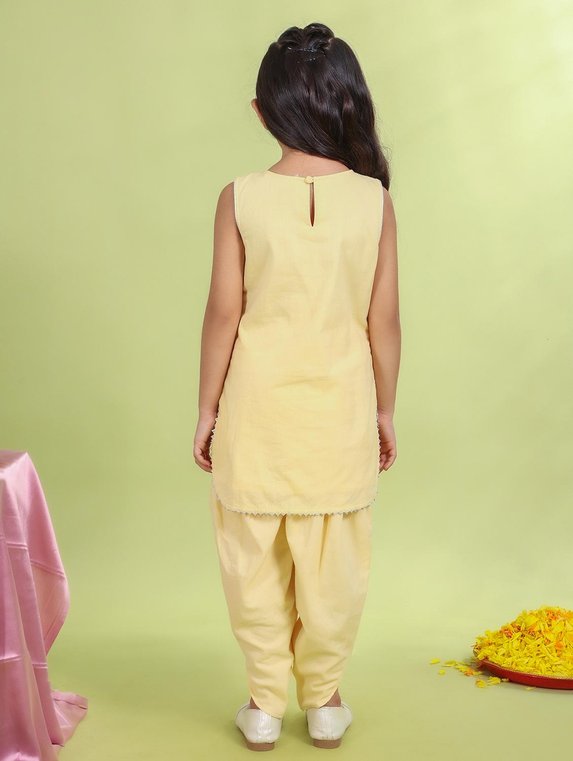 girls embroidered round neck dhoti kurta set - 21729431 - Standard Image - 3