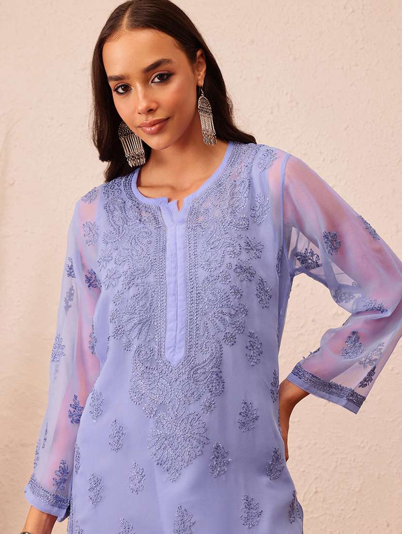 women long sleeve straight chikankari kurta - 21729620 - Standard Image - 3