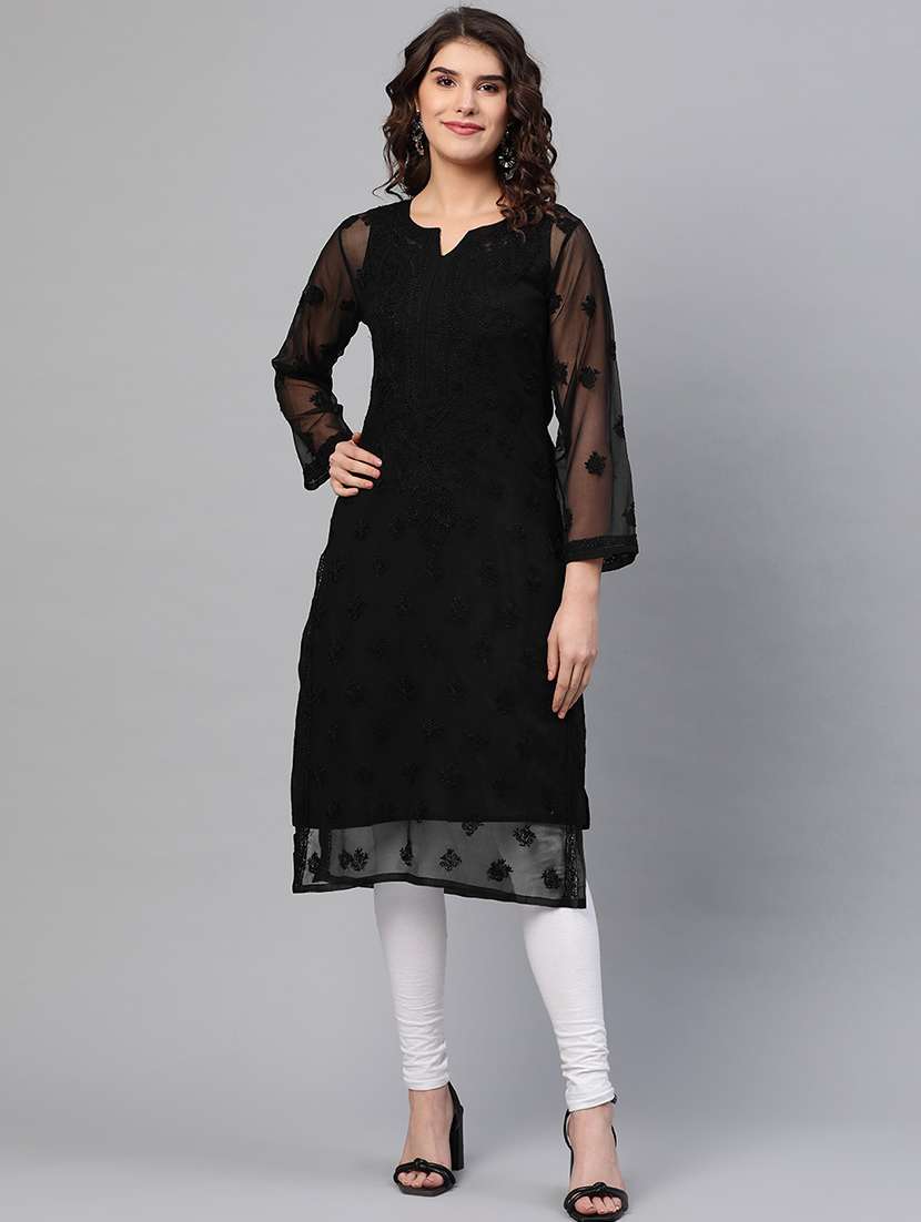 women long sleeve straight chikankari kurta - 21729622 - Zoom Image - 0