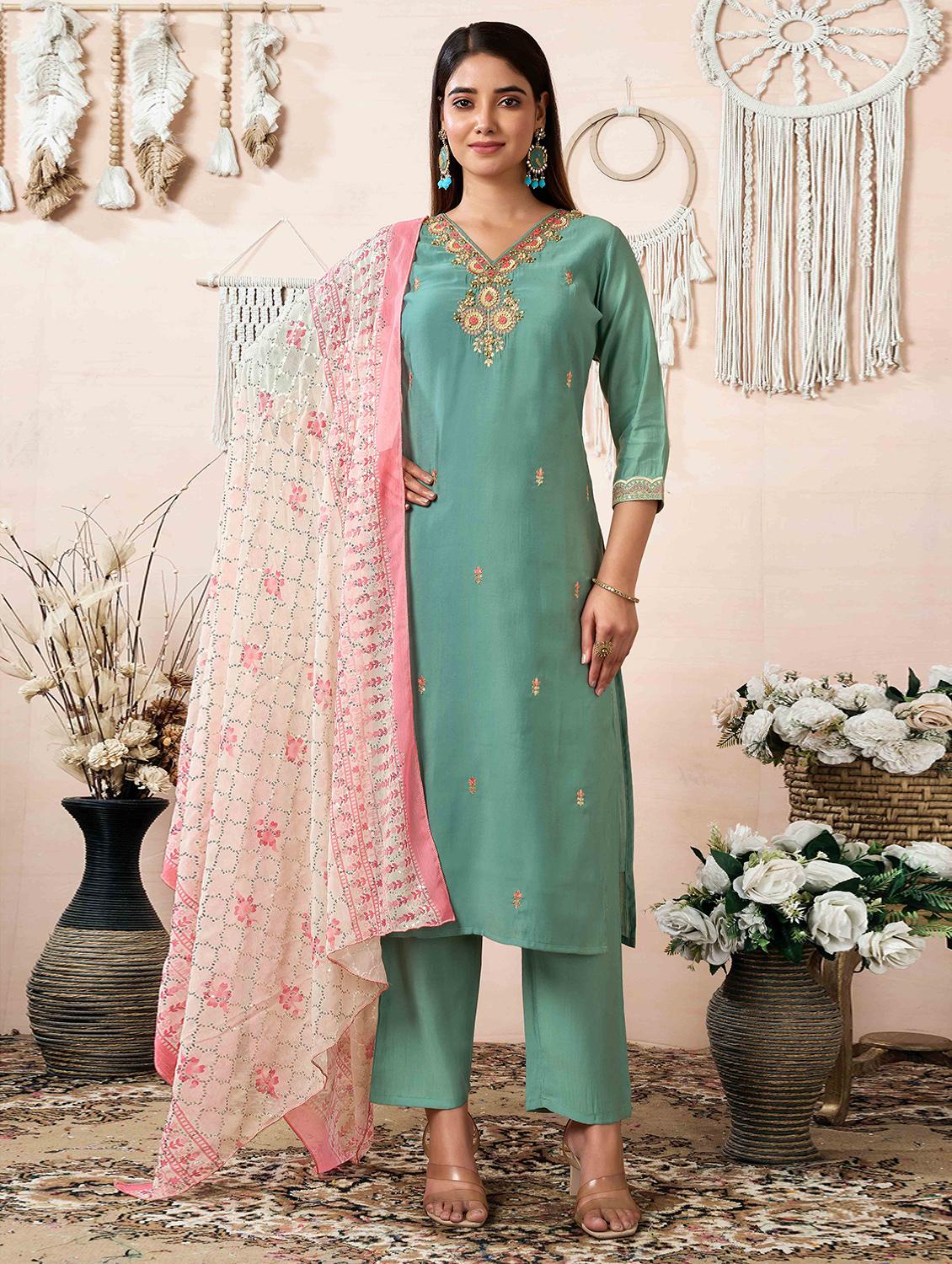 women embroidered kurta pant set with duaptta - 21729652 - Zoom Image - 0