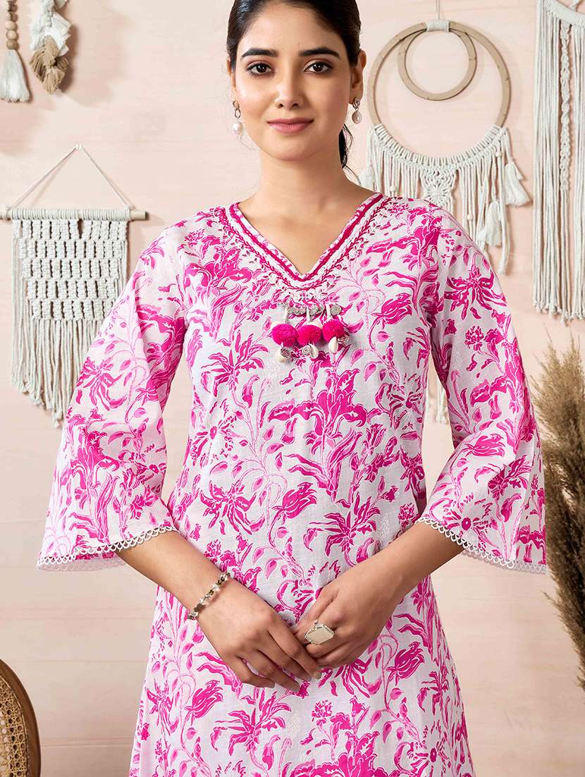 women floral v neck asymmetric kurta - 21729654 - Standard Image - 3