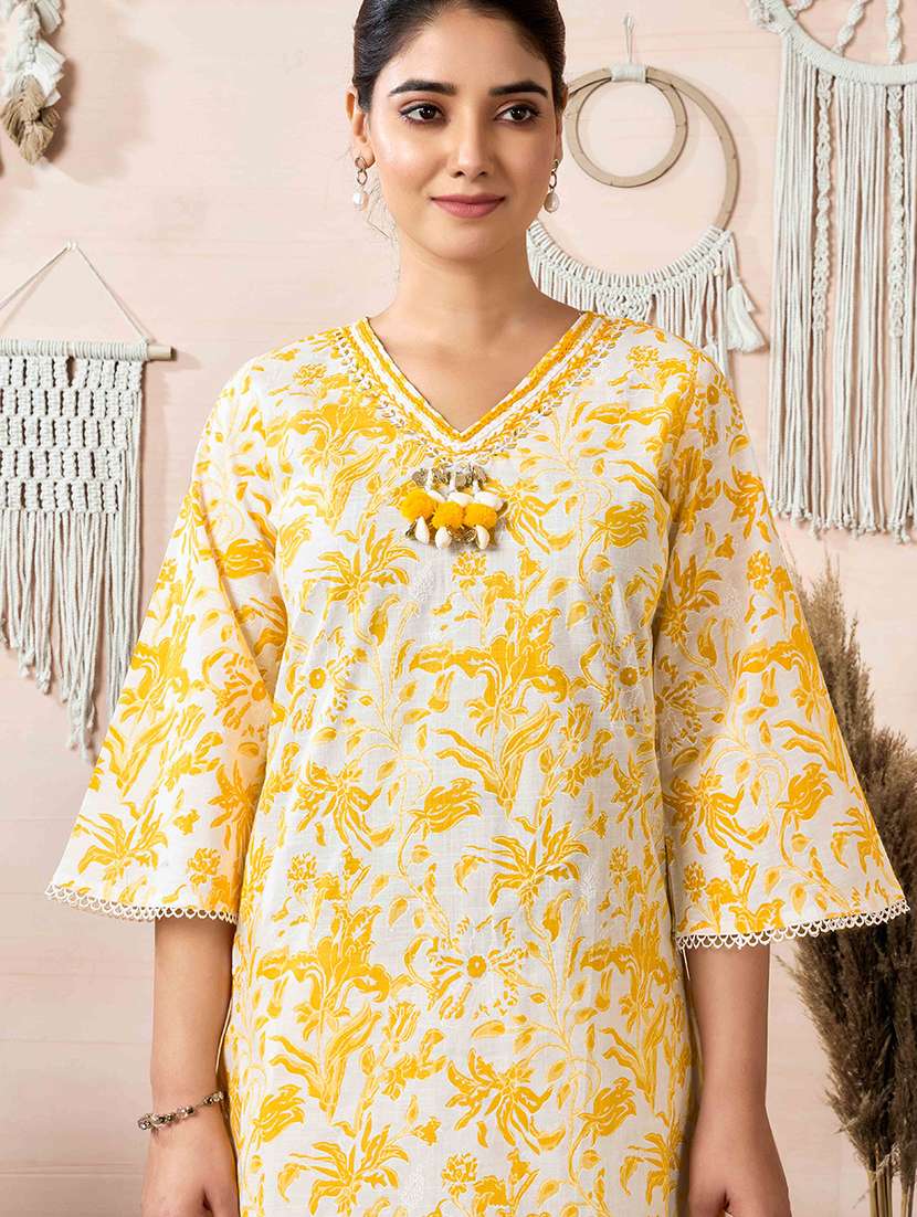 women floral v neck asymmetric kurta - 21729655 - Standard Image - 3