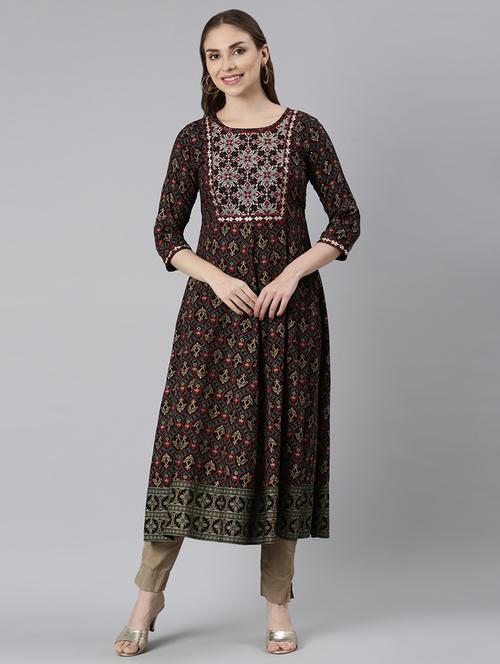 women round neck printed anarkali kurta - 21729694 -  Standard Image - 0