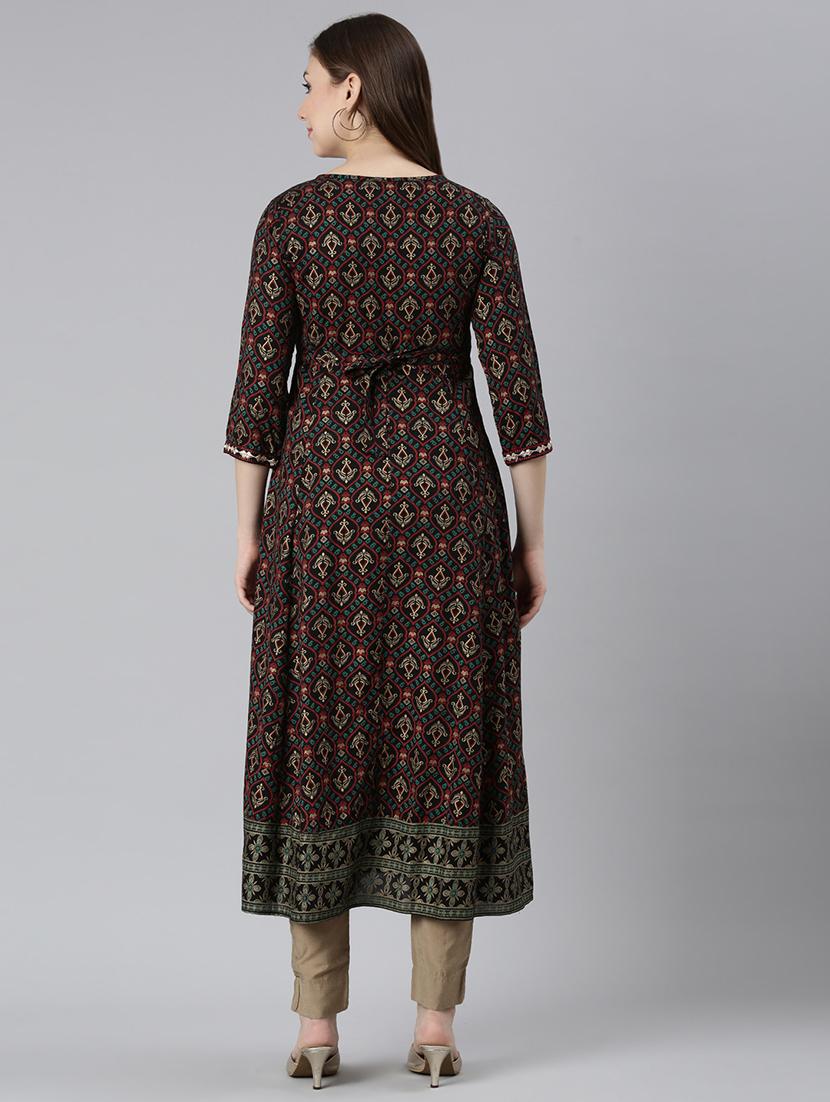 women round neck printed anarkali kurta - 21729694 - Standard Image - 3