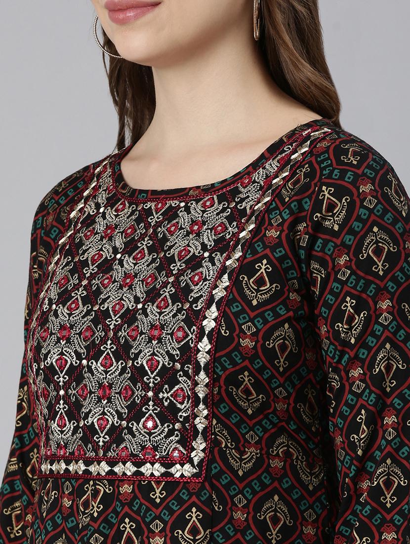 women round neck printed anarkali kurta - 21729694 - Standard Image - 5