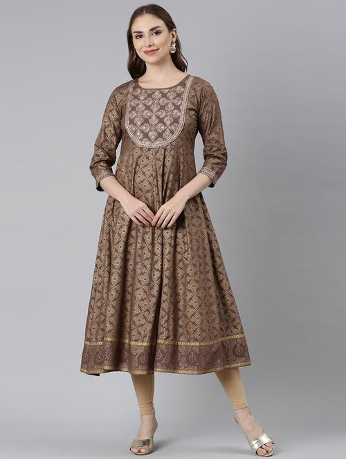 women round neck printed anarkali kurta - 21729699 -  Standard Image - 0