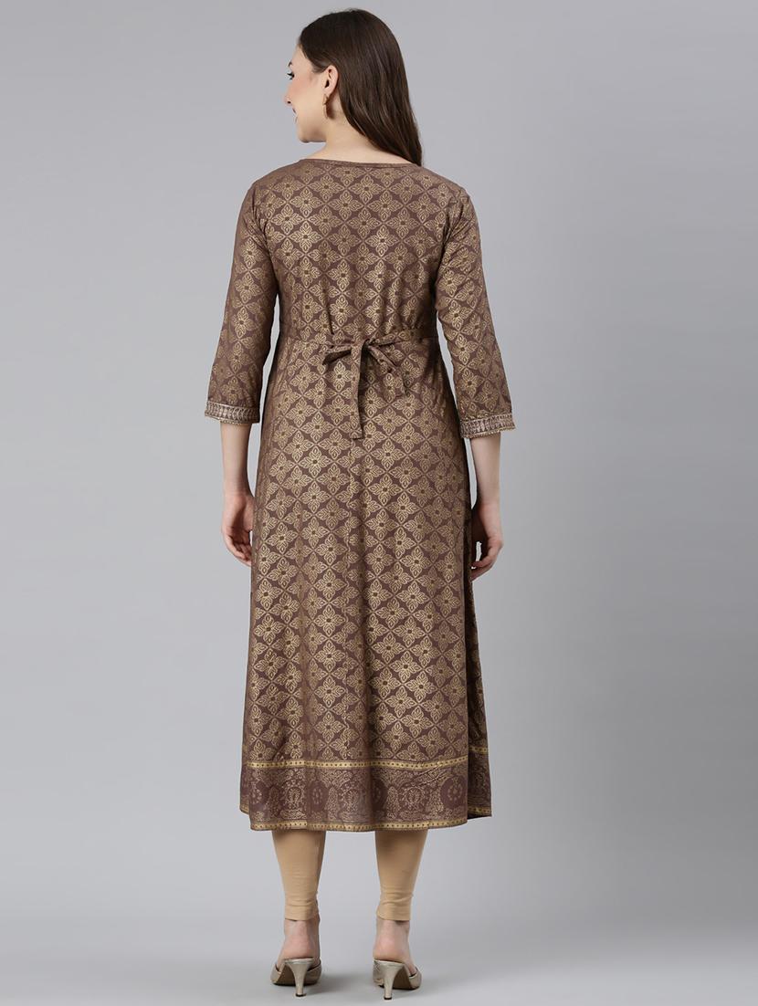 women round neck printed anarkali kurta - 21729699 - Standard Image - 3