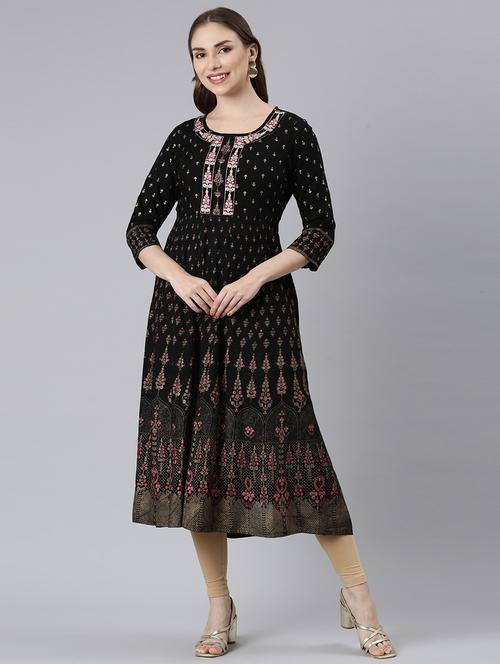women round neck printed anarkali kurta - 21729700 - Standard Image - 0